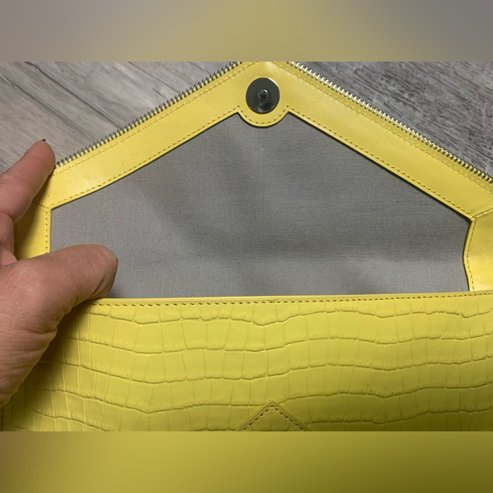 Rebecca Minkoff Leo Yellow Croc Embossed Leather Envelope Clutch Bag - Picture 6 of 6